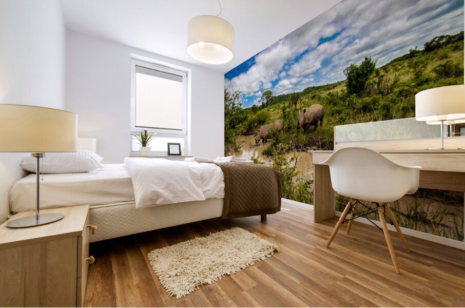 Rhinos at the Hluhluwe–Imfolozi Park Mural print